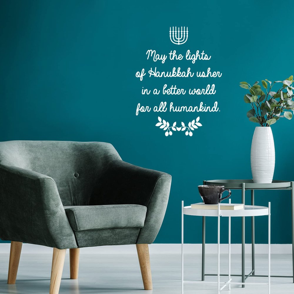 Vinyl Wall Art Decal - May The Lights of Hanukkah - 25" x 16" - Grateful Inspirational Holiday Season Quote Sticker for Home Entry Door Dining Room Living Room Decor (White)