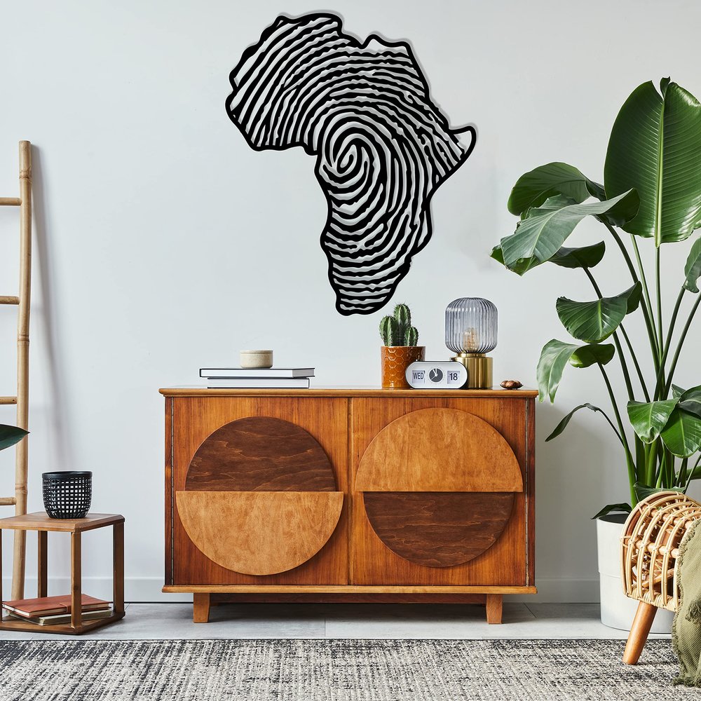 Africa Metal Wall Decor Art, Fingerprint Metal Wall Map, African Map Wall Decor, Housewarming Gift, Living Room Decor, Above Bed Decor, Wall Hanging, Black Large Wall Art (27.55"x23"/ 70x58.3cm)