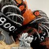 Happy Halloween Wood Pumpkin Handmade Deco Mesh Wreath. Available in 24 inch and 28 inch diameters view 3