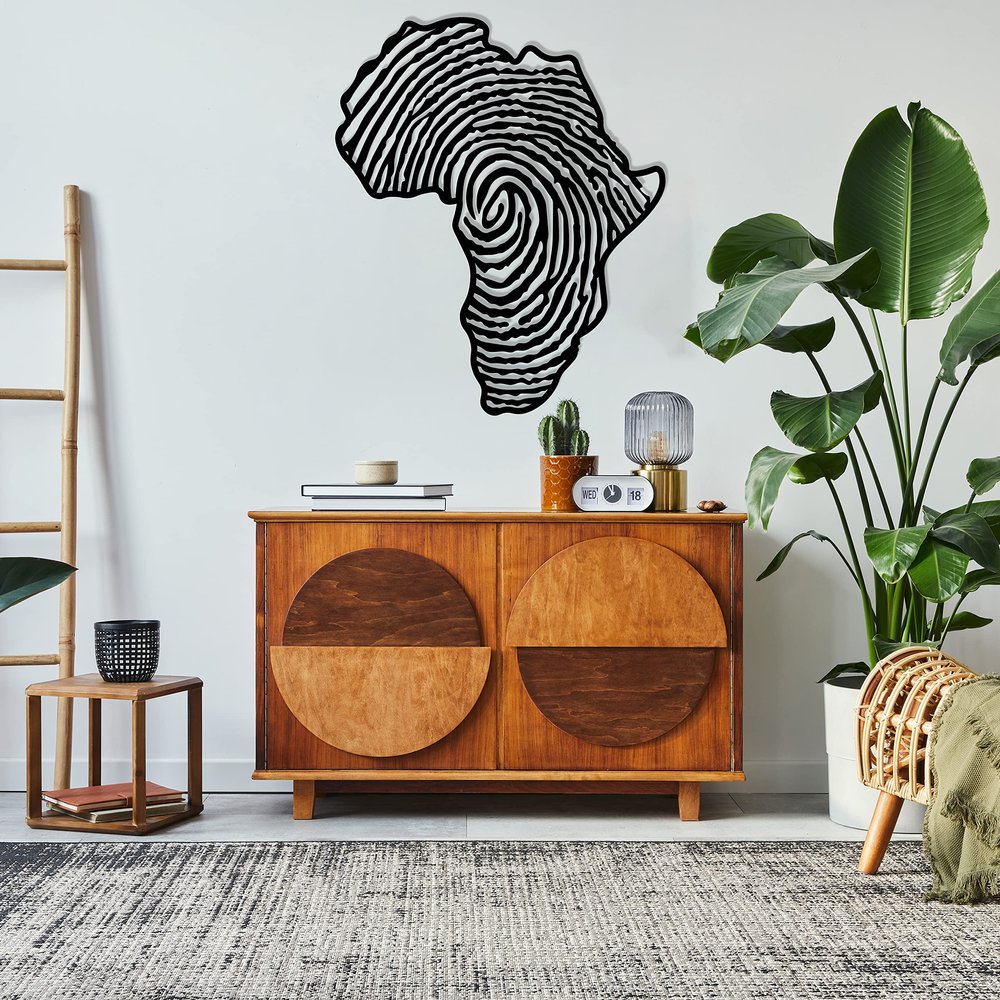 Africa Metal Wall Decor Art, Fingerprint Metal Wall Map, African Map Wall Decor, Housewarming Gift, Living Room Decor, Above Bed Decor, Wall Hanging, Black Large Wall Art (19.7"x16.4"/50x41.6cm)