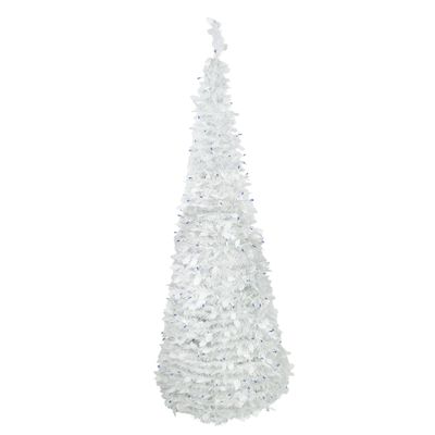 Northlight Tinsel Pop-Up Artificial Christmas Tree Blue Lights, 6', White
