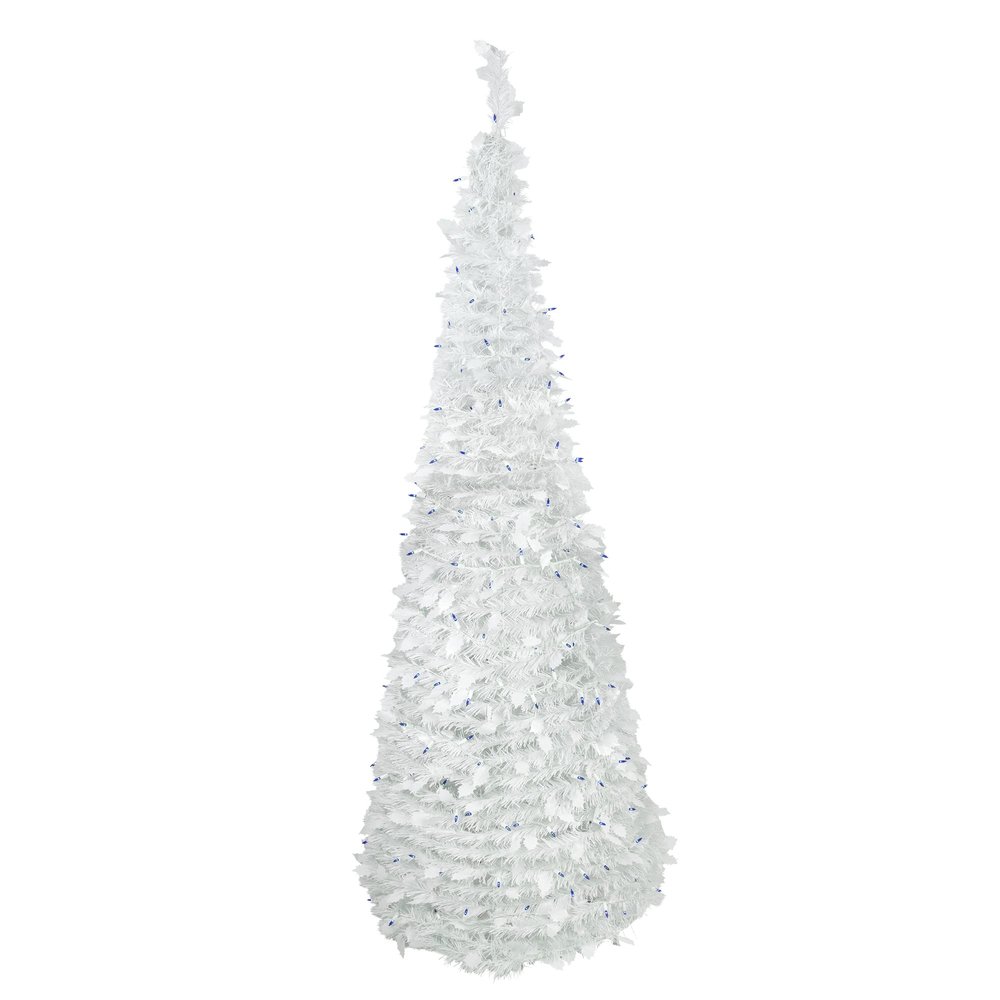 Northlight Tinsel Pop-Up Artificial Christmas Tree Blue Lights, 6', White