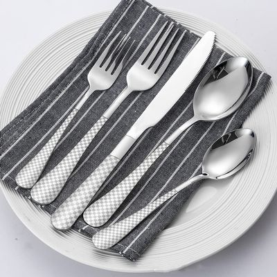 20 Piece Silverware Set for 4 Durable Stainless Steel Flatware Sets With Check Pattern Home Kitchen Wedding Restaurant Cutlery Utensils Forks and Spoons Knifes Delicate Tableware Set