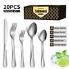 20 Piece Silverware Set for 4 Durable Stainless Steel Flatware Sets With Check Pattern Home Kitchen Wedding Restaurant Cutlery Utensils Forks and Spoons Knifes Delicate Tableware Set view 2