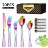 20 Piece Rainbow Silverware Set for 4 Durable Stainless Steel Flatware Sets With Check Pattern Home Kitchen Wedding Restaurant Cutlery Utensils Forks and Spoons Knifes Delicate Tableware Set view 2
