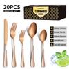 20 Piece Rose Gold Silverware Set for 4 Durable Stainless Steel Flatware Sets With Check Pattern Home Kitchen Wedding Restaurant Cutlery Utensils Forks and Spoons Knifes Delicate Tableware Set view 2