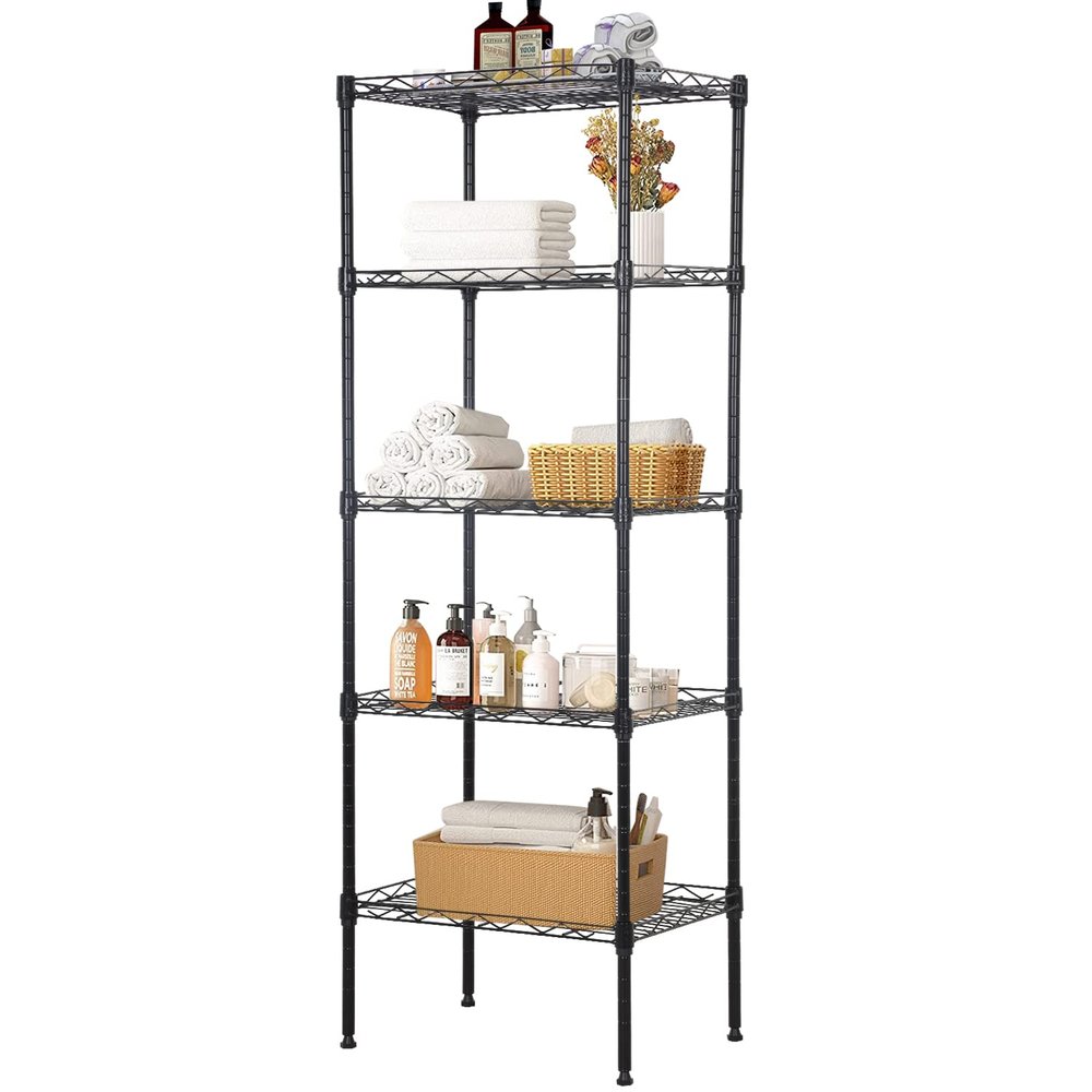 5 Wire Shelving Unit Adjustable Storage Shelf Metal Storage Rack with Leveling Feet for Closet Laundry Pantry Kitchen Garage 750 LBS Capacity 16.7" L11.8" W47.6" H, Black