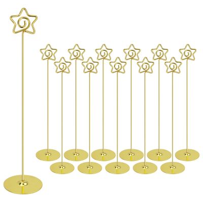 Urban Deco 12PK Table Number Holders 12 Inches Pentagram Place Card Holder Metal Table Card Holders, Picture Holders for Tables, Card Holder Stand for Wedding Dcor-Gold