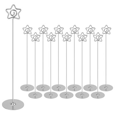 Urban Deco 12PCS Table Number Holders 12 Inches Pentagram Place Card Holder Metal Table Card Holders, Picture Holders for Tables, Card Holder Stand for Wedding Dcor-Silver
