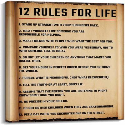 12 Rules of Life Wall Art Vintage Quote Poster Picture Decor Bathroom Print Painting on Canvas Decoration Vertical Artwork Giclee Paintings for Bedroom Wall Hanging Kitchen (08x12inch(20x30cm),Framed)