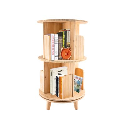 BILPIKOGoo 2 Tier 360 Rotating Stackable Shelves Bookshelf Organizer, Floor Standing Shelves Bookshelf Book Storage for Kids&Adults, Wood Bookshelf Organizer