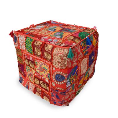 22" Indian Handmade Patchwork Vintage Home Decor Designers Khambari Square Pouf