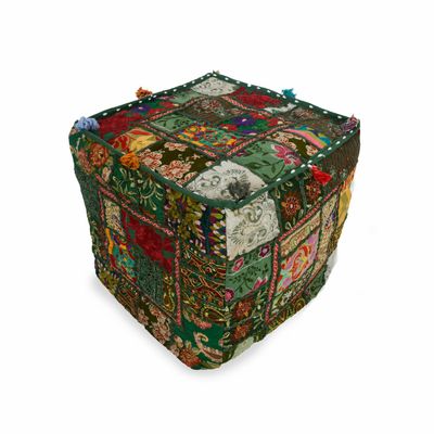 Indian 22" Handmade Vintage Home Decor Designers Khambari Square Pouf