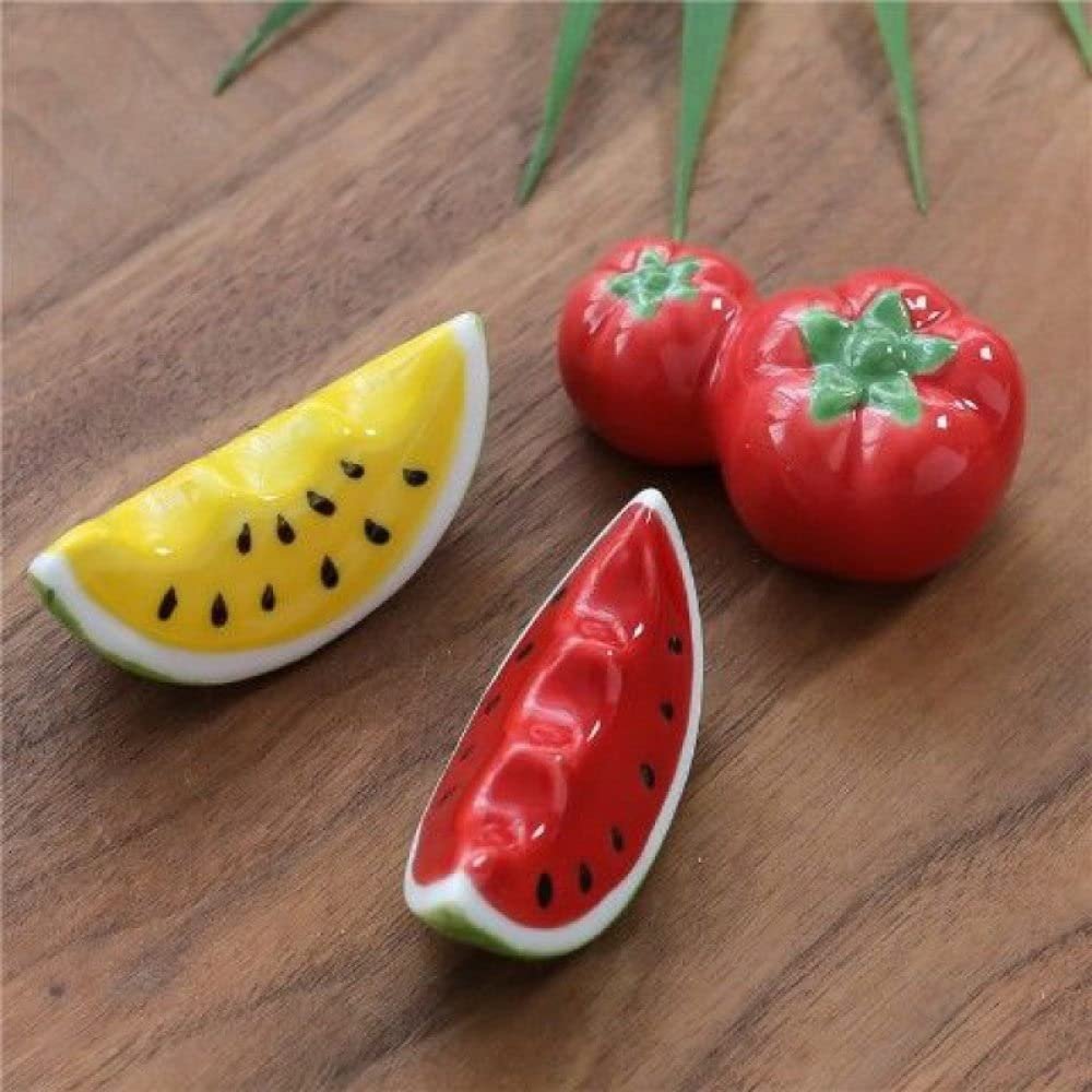 qbodp Fruit Vegetable Chopstick Rests Set of 3,Ceramics Watermelon Tomatoes Chopsticks Holder for Spoon Fork Chopsticks,Home Dining Table Decor Crafts Ornaments