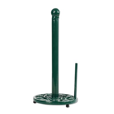 MINLUFUL Cast Iron Paper Towel Holder, Vintage Chic Pumpkin Pattern Weighted Base Roll Paper Towel Holder Stand for Kitchen Bathroom Countertops, Green