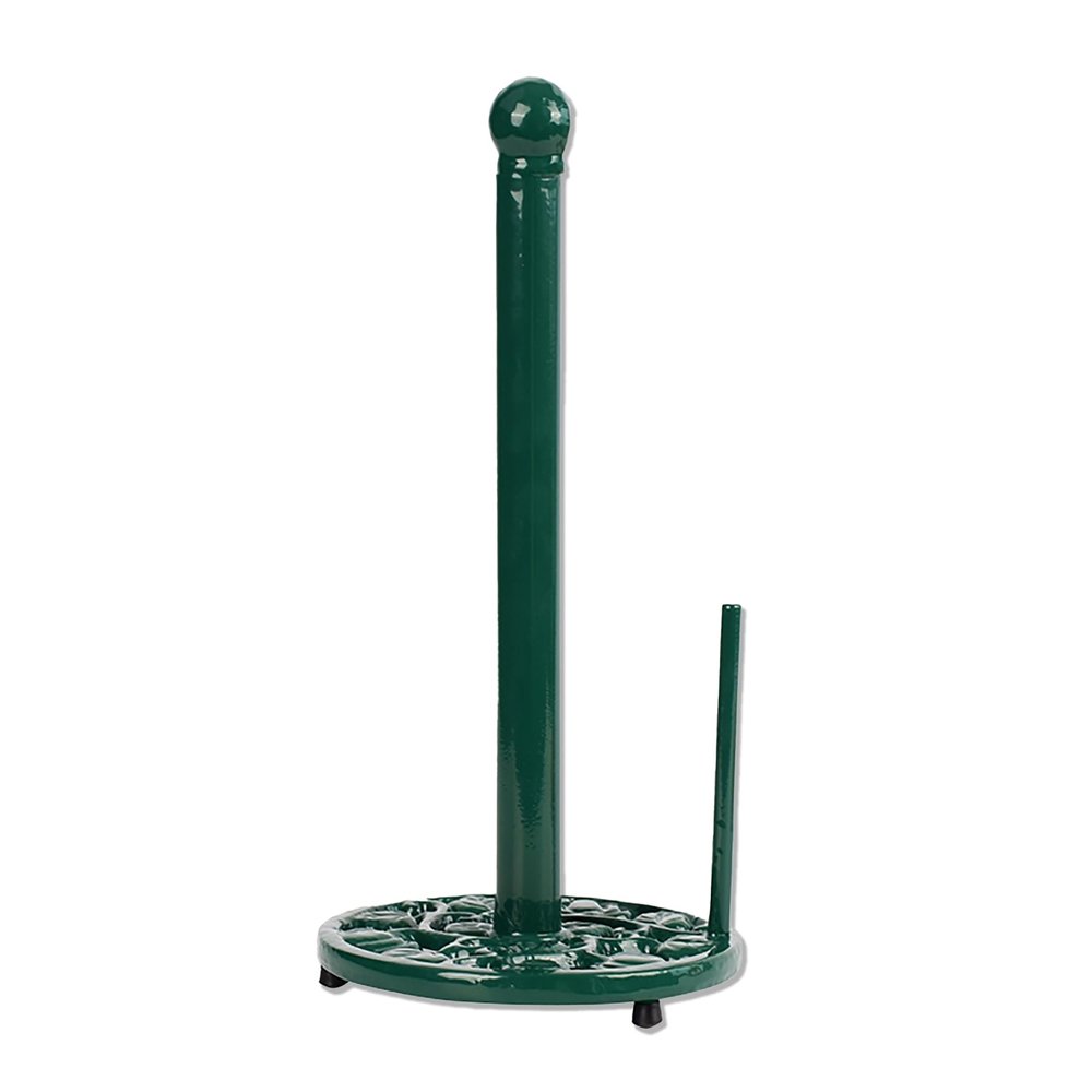 MINLUFUL Cast Iron Paper Towel Holder, Vintage Chic Pumpkin Pattern Weighted Base Roll Paper Towel Holder Stand for Kitchen Bathroom Countertops, Green