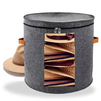 HAIBEIR Hat Box Clothing Storage Box in Felt Material-Soft and Comfortable- Travel Round Collapsible Hat Organizer with Lid to Carry or Store Various Hats Clothing Toys for Women & Men (19X17)