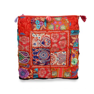 Indian 22" Handmade Vintage Home Decor Designers Khambari Square Pouf