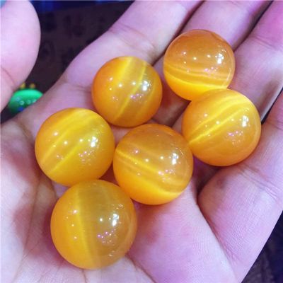 20MM Natural Colorful Cat Eye Sphere Quartz Crystal Polished Ball Stones Specimen Home Office Decoration Ornament 1pcs,Yellow