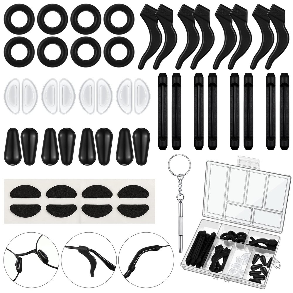 Konohan 50 Pcs Eyeglasses Ear Grips Nose Pads Set Soft Anti Slip Eyeglass Ear Hook Glasses Nose Pad Silicone Eyeglasses Retainers for Spectacle Sunglasses Reading Glasses Eyewears(Black)