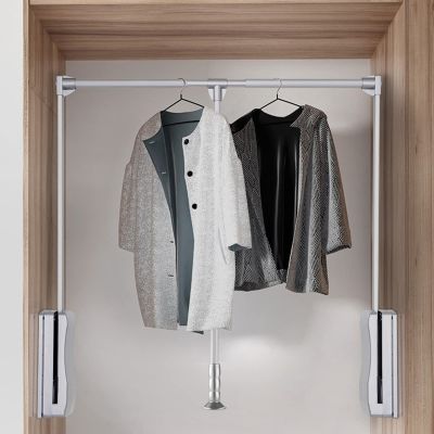 Adjustable Wardrobe Rail Lift Aluminium Pull-Down Closet Rod Heavy Duty Clothes Hanger Organizer Storage System Soft Return Space Saving,Silver,600to830mm