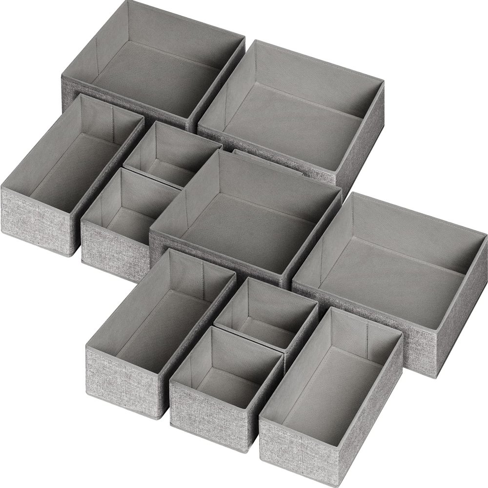 12 Pack Drawer Organizers for Clothing, Foldable Clothes Storage Box Closet Dresser Drawer Organizers Dividers, Bedroom Organization Fabric Bins for Baby Clothes Underwear Sock Bra Ties (Grey)