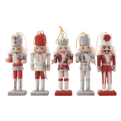 Homoyoyo 5PCS Christmas Nutcracker Ornaments Wood Hanging Nutcrackers Ornament Miniature Nutcracker Figures Glittered King and Soldier Holiday Nutcrackers Xmas Tree Ornament Set ()