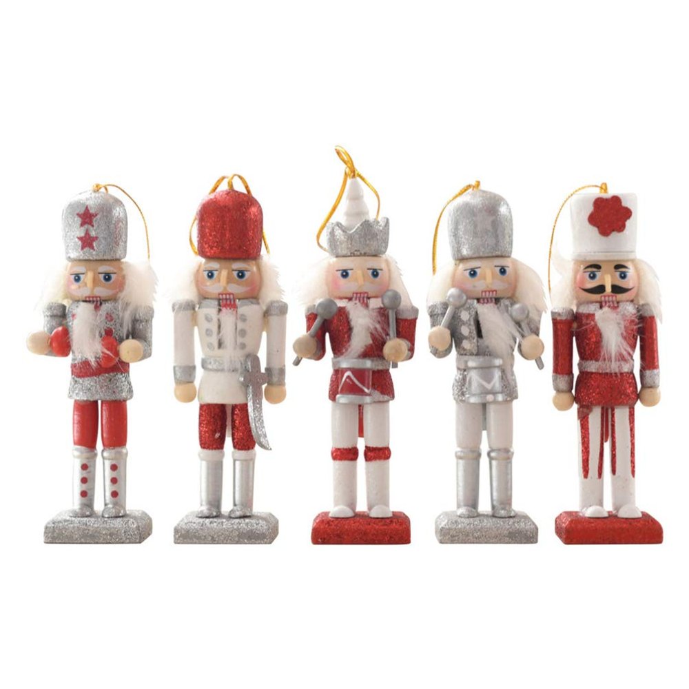 Homoyoyo 5PCS Christmas Nutcracker Ornaments Wood Hanging Nutcrackers Ornament Miniature Nutcracker Figures Glittered King and Soldier Holiday Nutcrackers Xmas Tree Ornament Set ()