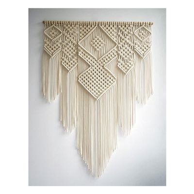 Bannr Blanket Queen Size 100 * 110CM Large Macrme Tapestry Indoor Wall Hanging Tassel Decor Hand-Woven Travel Pillows (Color : with Wooden Stick)