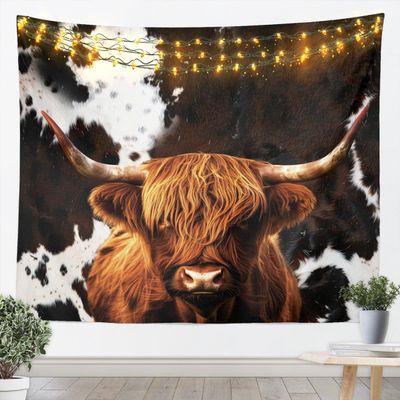 Cow Skin Texture Kids Tapestry,Highland Cow Fur Farmhouse Wall Tapestries,Girls Boys Adults Home/Guest Room Decor,Rustic Vintage Wall Hanging,Brown Grey Home Wall Decor,Small 51.2 x 59.1 Inches