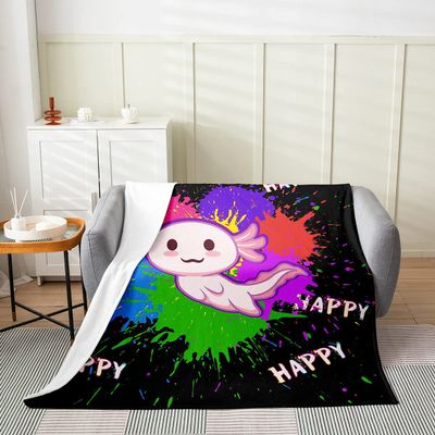 Axolotl Kawaii Kids Flannel Blanket,Watercolor Paint Tie Dye Bed Blanket,Girls Boys Adults Bedroom/Xmas Decor,Undersea Marine Reptile Throw Blanket,Rainbow Fuzzy Blanket,Baby Size (30 x 39 Inches)