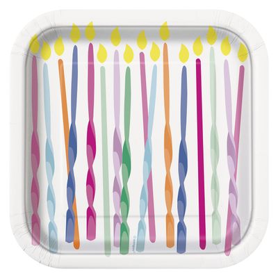 Unique 23554 Square Paper Plates-18 cm-Pink Sprinkles Party-8 Count (Pack of 1), Multicolour