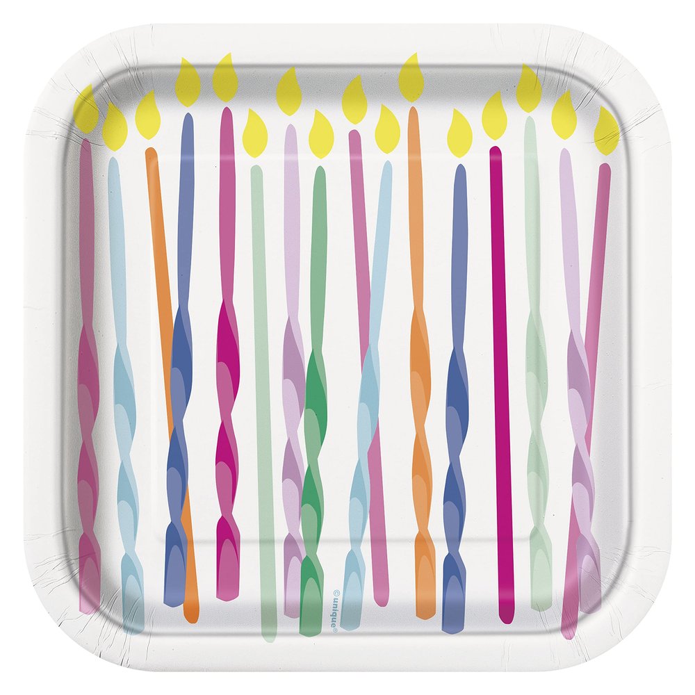 Unique 23554 Square Paper Plates-18 cm-Pink Sprinkles Party-8 Count (Pack of 1), Multicolour