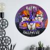 Round Wall Clock Spooky Graveyard Gnomes Pumpkin Bat Wood Clock Battery Operated Clock Happy Halloween Scary Night Wood Clocks Fall Decor Gnomes Ghost Clock for Living Room 10inch view 4