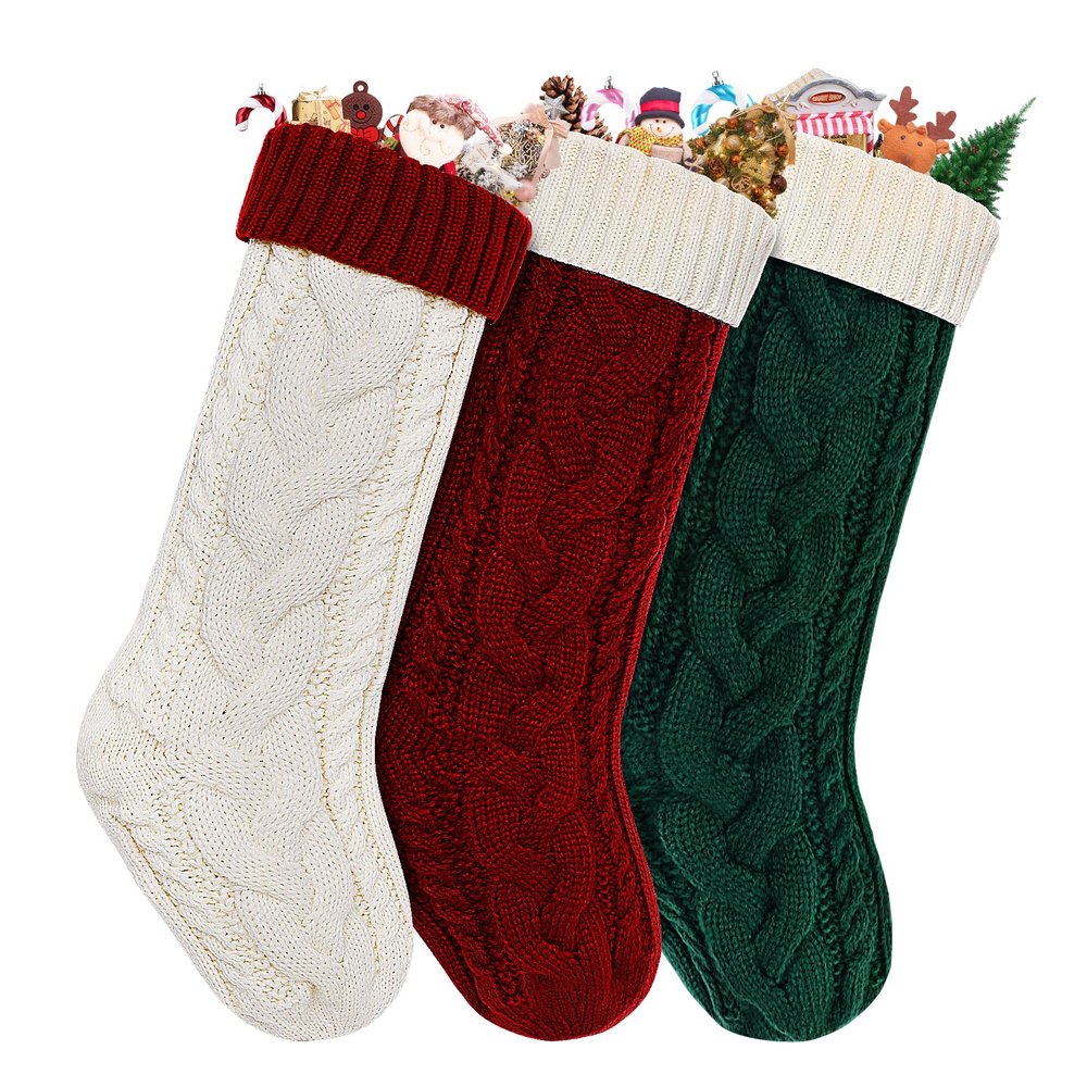 18" Large Size Cable Knit Christmas Stockings,Unique Xmas Stocking Decorations for Family Holiday Season Dcor