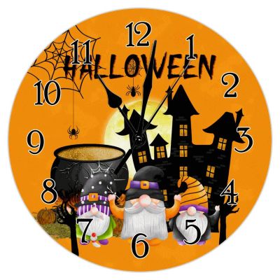 Round Clock for Wall Halloween Haunted House Gnome Clock Battery Operated Clock Halloween Full Moon Wooden Clocks Happy Halloween October 31 Clock for Living Room 15inch Housewarming Gift