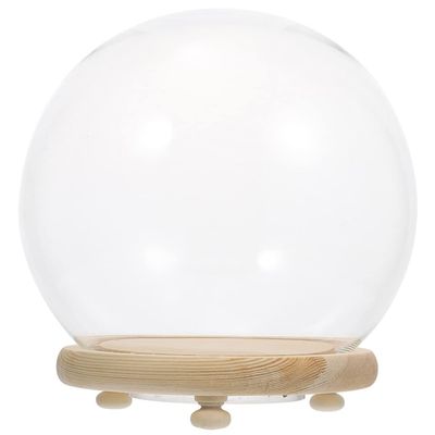 EXCEART Glass Dome Display Case with Wooden Base and Led Light 5.11 Inch Clear Cover Ornament for Preserved Flowers Micro Landscape and Home D Cor Accents