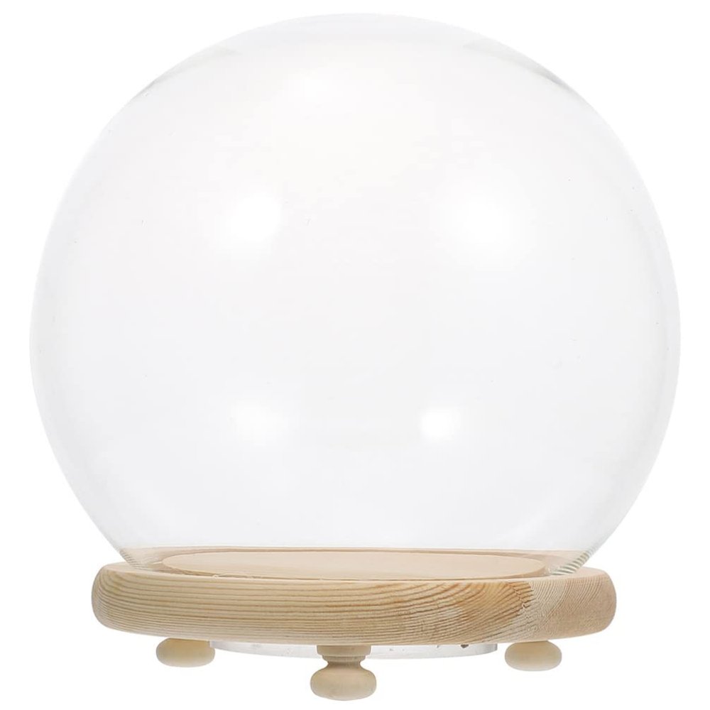 EXCEART Glass Dome Display Case with Wooden Base and Led Light 5.11 Inch Clear Cover Ornament for Preserved Flowers Micro Landscape and Home D Cor Accents