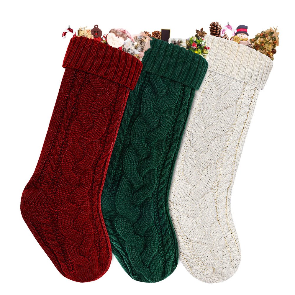 18" Large Size Cable Knit Christmas Stockings,Unique Xmas Stocking Decorations for Family Holiday Season Dcor