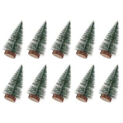 10Pcs 10Cm Mini Sisal Snow Frost Trees Winter Mini Pine with Wood Base Bottle Brush Trees Plastic Winter Snow Ornaments Tabletop Trees for Christmas Decoration and Display