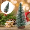 10Pcs 10Cm Mini Sisal Snow Frost Trees Winter Mini Pine with Wood Base Bottle Brush Trees Plastic Winter Snow Ornaments Tabletop Trees for Christmas Decoration and Display view 3
