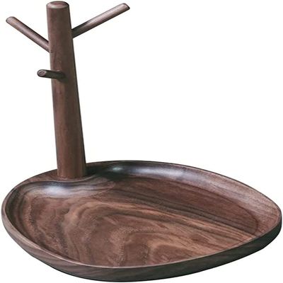 ALHJ Flashing Wood Branch Storage Rack Home Desk Organizer Sundries Storage Oval Plate Porch Key Jewelry Hanging Storage Rack (Color : Walnut, Size : 17.5 * 19.5 * 19 CM)