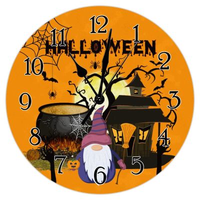 Halloween Haunted House Gnome Wall Clock Halloween Full Moon Wall Clocks Halloween Magical Decor Wall Clocks Battery Operated Round Clock for Bedroom 10inch New Home Housewarming Party Gift