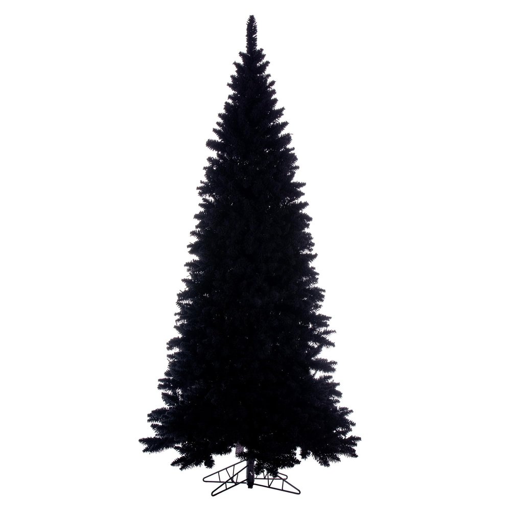 Vickerman 7.5' x 41" Flocked Black Fir Slim Artificial Christmas Tree, Unlit - Lifelike Indoor Seasonal Home Decor - Maintenance Free Faux Christmas or Halloween Home Decor