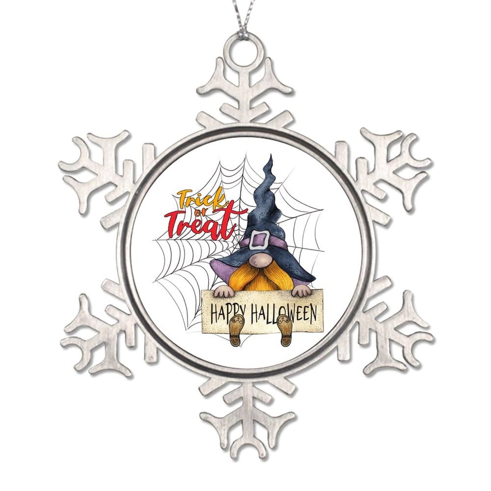 2022 Halloween Ornaments 3 Inch Gnome Witch Hat Snowflake Ornament Trick Or Treat Spider Web Night Before Christmas Tree Hanging Ornament Gothic Snowflake Metal Keepsake Gift