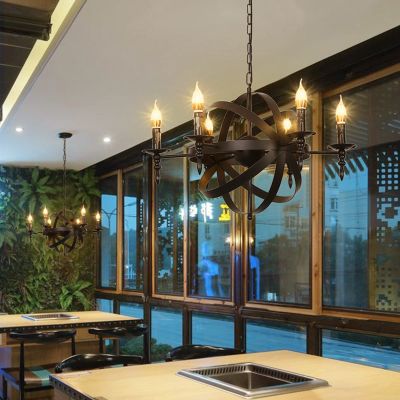 LED Chandeliers, Industrial Style Ball Chandelier, 6 Candle Iron Droplight, Retro Dining Room Droplight, Village Style Droplight,for Bedroom, Living Room, Childrens Room, Office