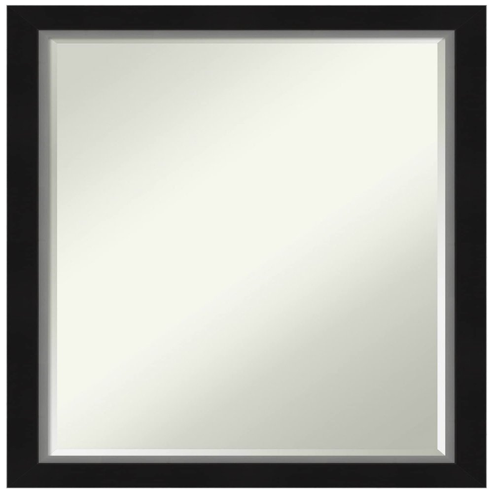 Amanti Art Black Bathroom Mirror for Over Sink, 27x21 Eva Black Silver Narrow Rectangle Vanity Mirror, Medium Modern Frame, Hangs Horizonally and Vertically, Bathroom Wall Decor, Petite Bevel Edge