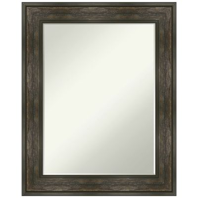 Amanti Art Brown Bathroom Mirror for Over Sink, 30x24 Rail Rustic Char Rectangle Vanity Mirror, Medium Country Rustic Frame, Hangs Horizonally and Vertically, Bathroom Wall Decor, Petite Bevel Edge