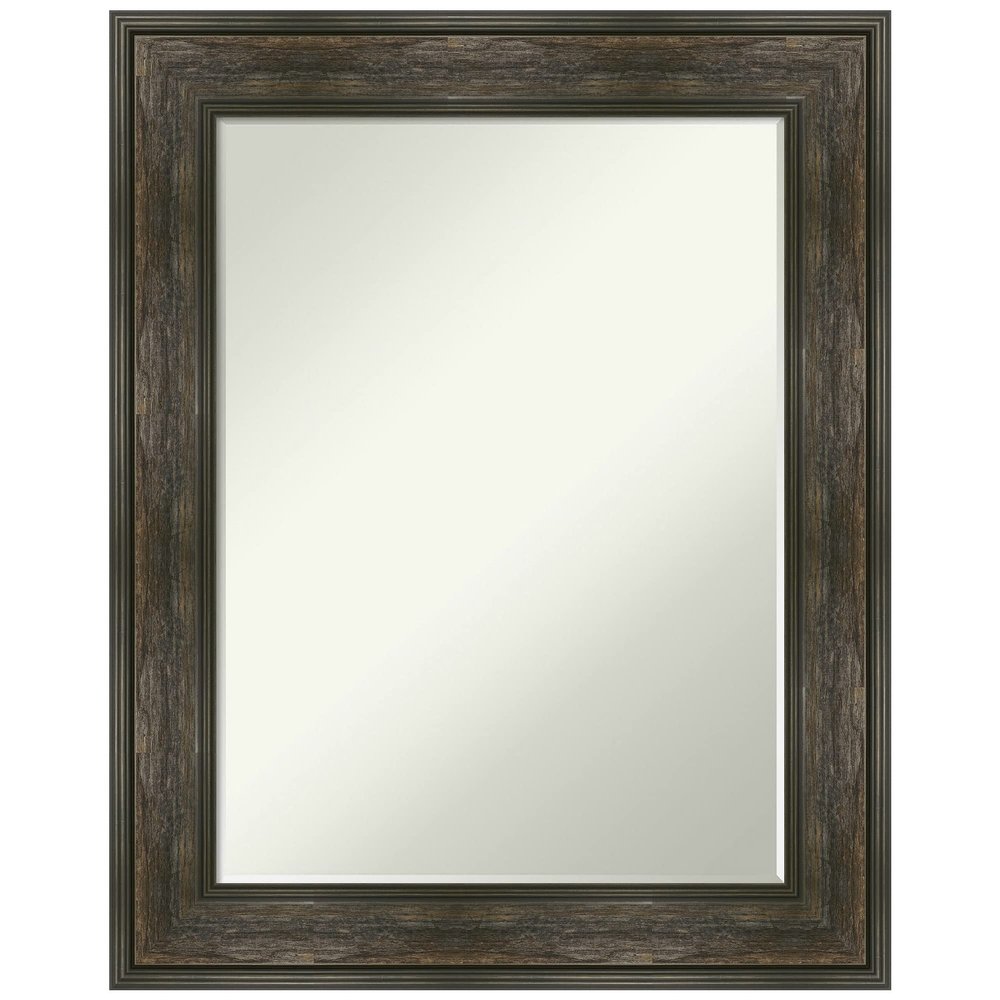Amanti Art Brown Bathroom Mirror for Over Sink, 30x24 Rail Rustic Char Rectangle Vanity Mirror, Medium Country Rustic Frame, Hangs Horizonally and Vertically, Bathroom Wall Decor, Petite Bevel Edge