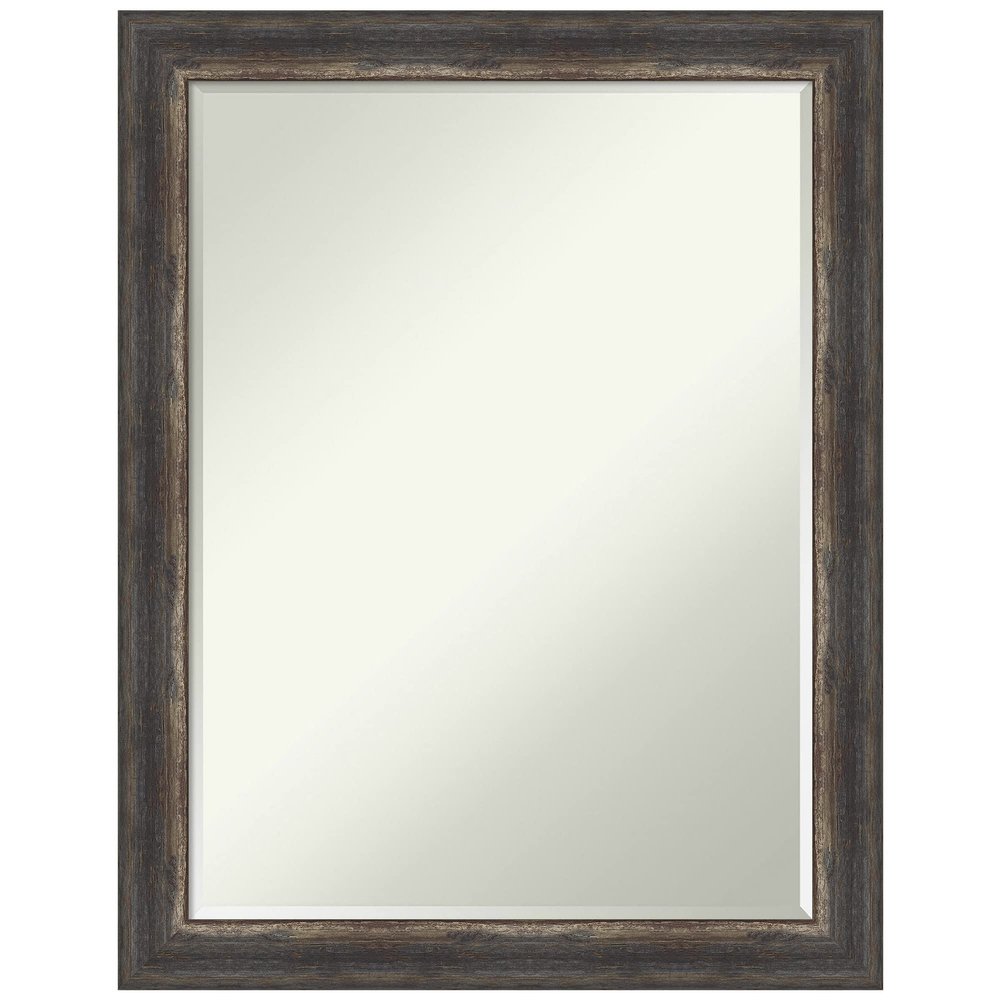 Amanti Art Brown Bathroom Mirror for Over Sink, 27x21 Bark Rustic Char Narrow Rectangle Vanity Mirror, Medium Country Rustic Frame, Hangs Horizonally and Vertically, Bathroom Wall Decor, Petite Bevel